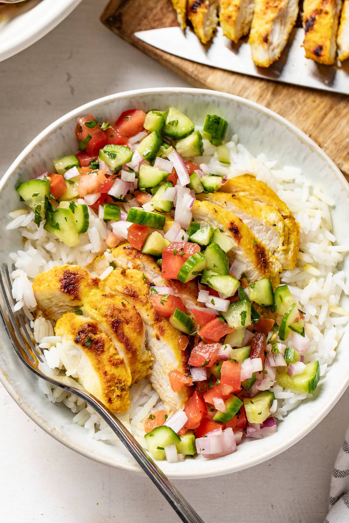 Feta Brined Chicken Bowls with Salad Shirazi