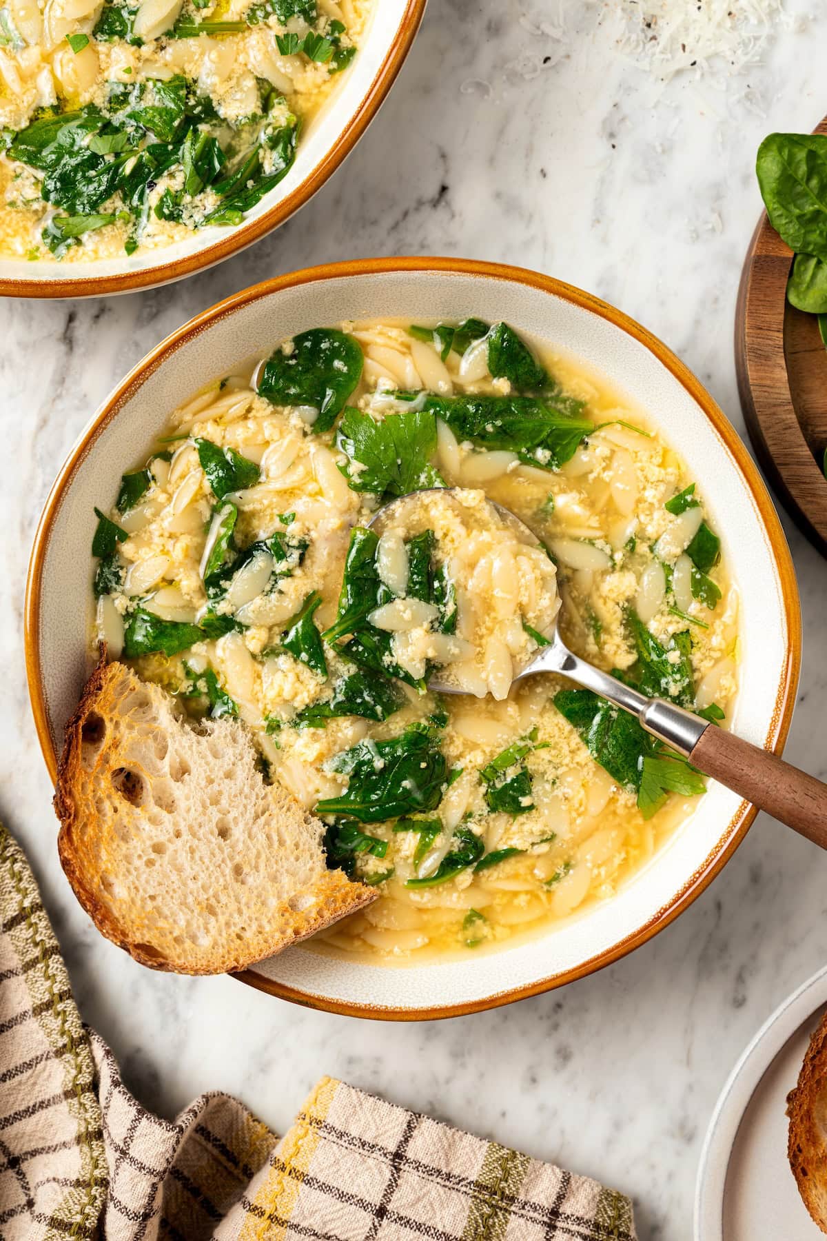 Stracciatella Soup with Spinach and Orzo